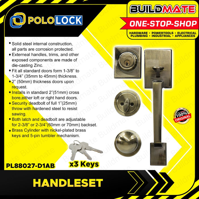 BUILDMATE Pololock Entrance Handle Set SINGLE Lock Doorknob Handleset for Main Door Lockset PL88027