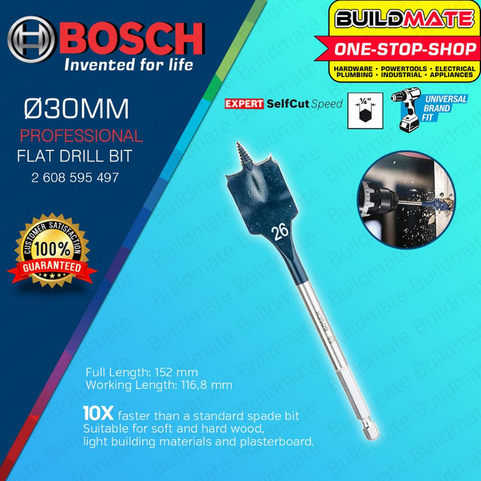 BUILDMATE Bosch 152MM Self Cut Speed Flat Spade Drill Bit 1/4" Hex Shank Drilling 24MM - 40MM - BAX