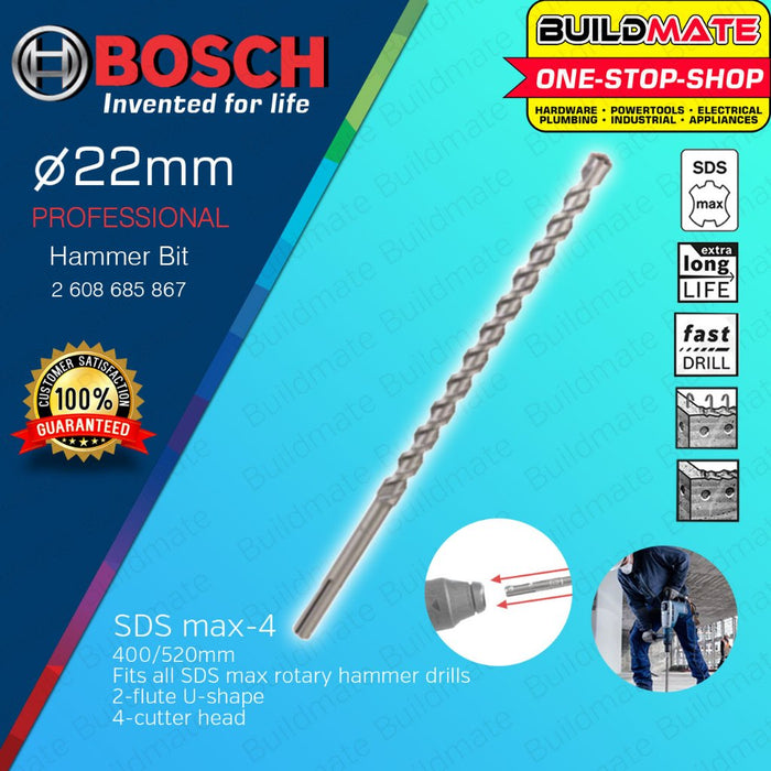 BUILDMATE Bosch SDS MAX-4 Rotary Hammer Drill Bit 16MM - 25MM for Concrete & Masonry Drilling - BAX