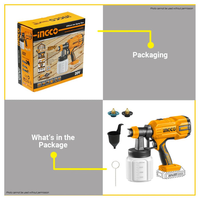 (SOLO) BUILDMATE Ingco 20V Lithium-Ion Cordless Spray Gun Paint Zoom UNIT BARE TOOL CSGLI2003 • ICPT