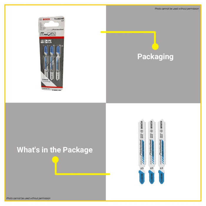 BUILDMATE Bosch 3PCS/SET Jigsaw Blade CT Straight Cuts Endurance for Stainless Steel 2608630665 BAX