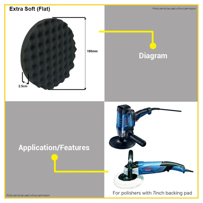 BUILDMATE Bosch 180mm Polishing Sponge Accessories for Polisher with 7" Inch Backing Pad Flat - BAX