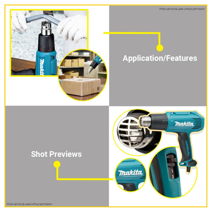 BUILDMATE Makita 1600W Hot Air Heat Gun with High & Low Switch Hot Blower Bottle Plastic Shrink Heater HG5030B