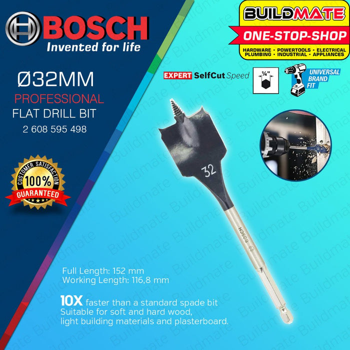 BUILDMATE Bosch 152MM Self Cut Speed Flat Spade Drill Bit 1/4" Hex Shank Drilling 24MM - 40MM - BAX