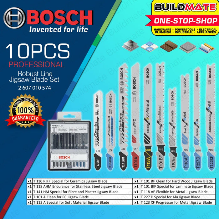 BUILDMATE Bosch 10PCS Expert Jigsaw Blade Set Robust Line Top Expert with T-Shank 2607010574 - BAX