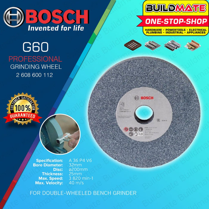 BUILDMATE Bosch 200MM Grinding Wheel Disc for Double-Wheeled Bench Grinders GRIT 36 / GRIT 60 - BAX