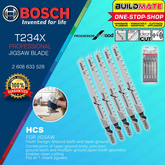 BUILDMATE Bosch 117MM 5PCS Jigsaw Blade Set HCS Saw Blades T234 X Progressor for Wood 2608633528 BAX