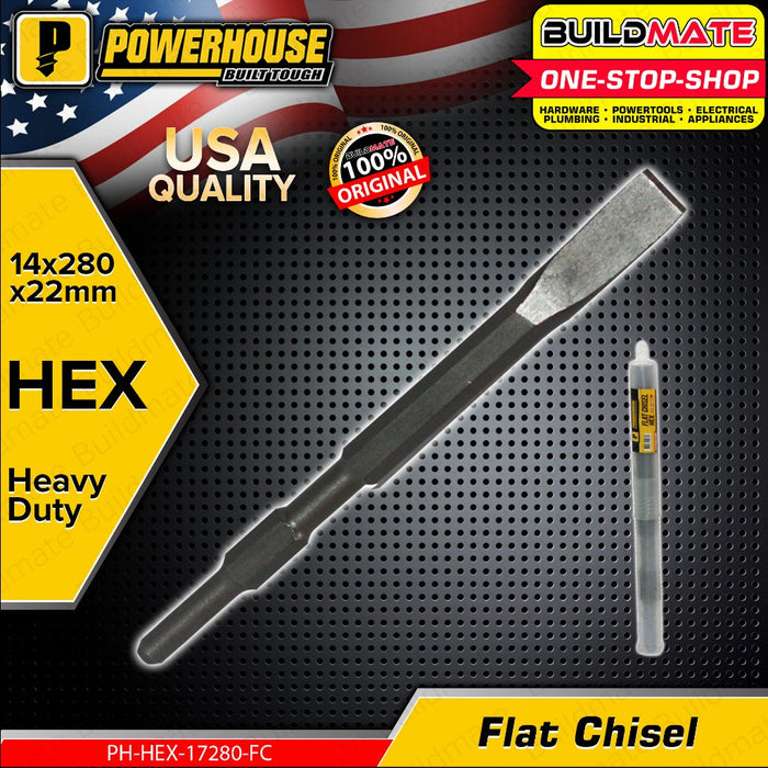 BUILDMATE Powerhouse Hex Chisel Pointed / Flat 17MM x 280MM for Masonry Concrete 17280 - PTAA