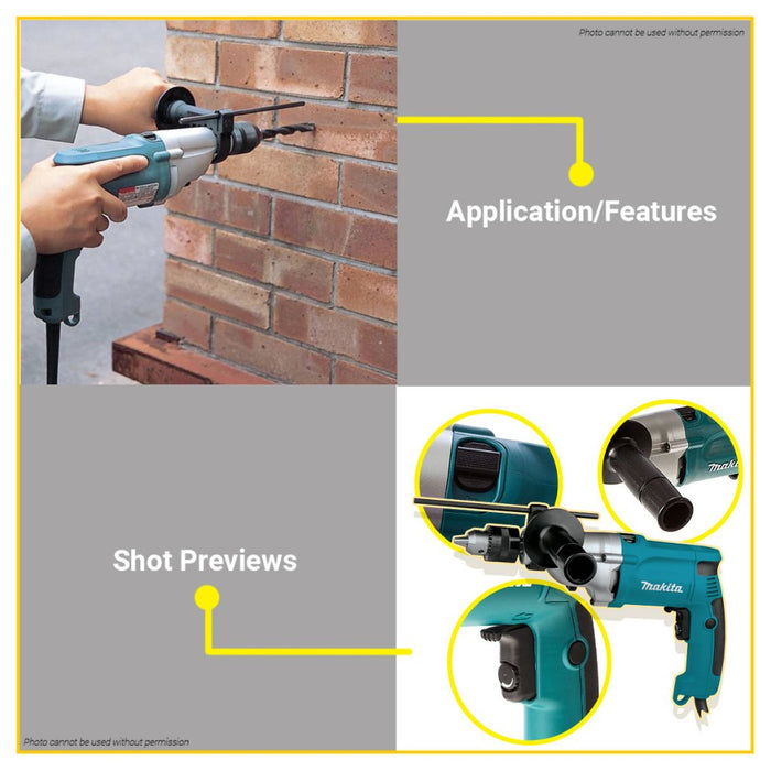 BUILDMATE Makita 720W Electric Impact Hammer Drill 2-Speed 3/4" Inch Reversible Variable Speed HP2050