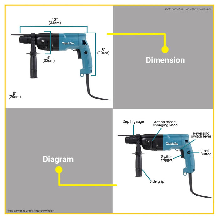 BUILDMATE Makita 710W Rotary Hammer Drill Chipping Gun Electric Hammer Concrete Breaker Drill HR2020