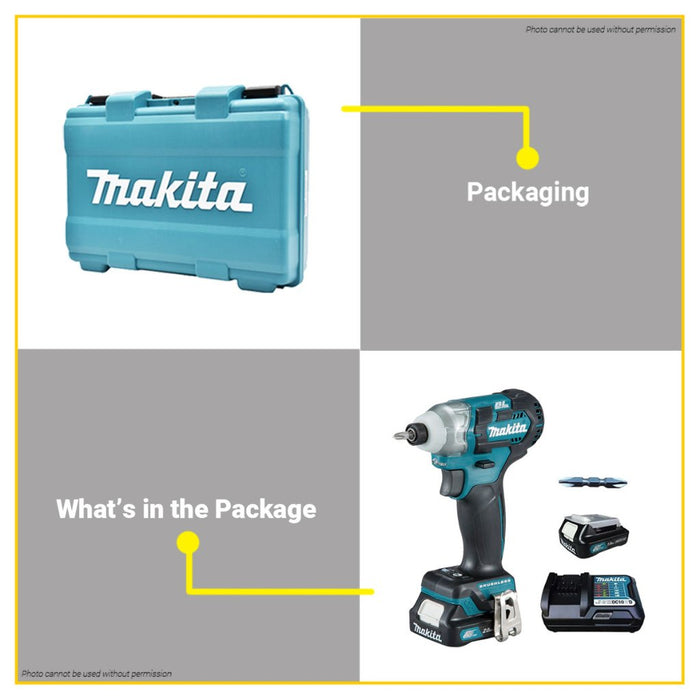 BUILDMATE Makita 12V Cordless Impact Driver / Drill Brushless Motor CXT Kit Set TD111DWYE