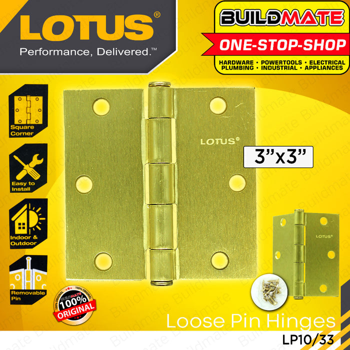 BUILDMATE Lotus Brass Plated Loose Pin Door Hinges 3" | 3.5" | 4" Inch Ball Bearing with Screws LHT