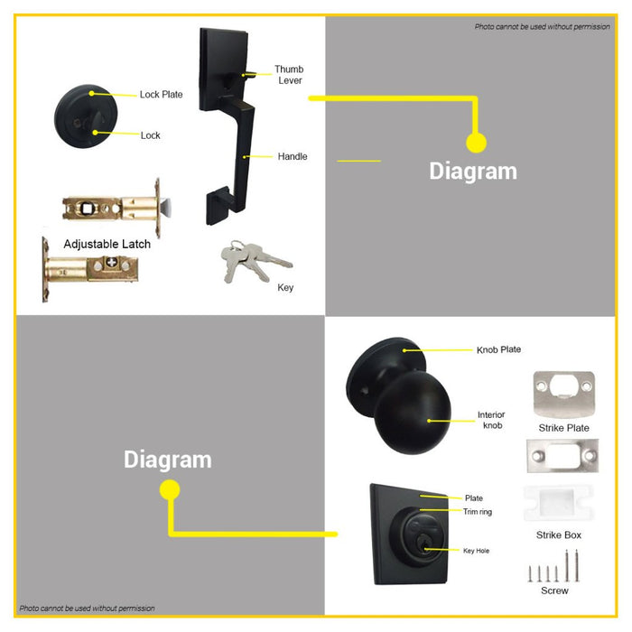 BUILDMATE Pololock Entrance Handle Set SINGLE Lock Doorknob Handleset for Main Door Lockset PL88027