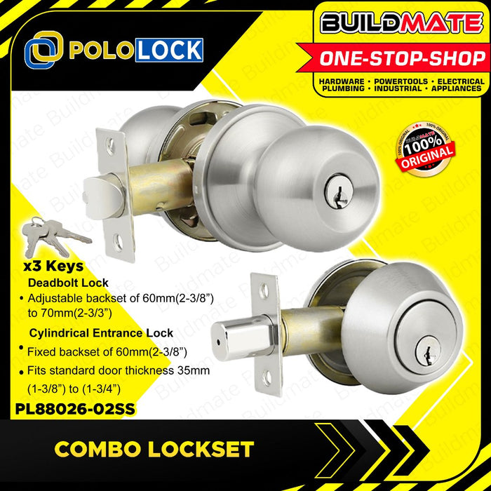 BUILDMATE Pololock Combo Lockset Double Deadbolt Lock +Cylindrical Entrance Lock Doorknob PL88026-02