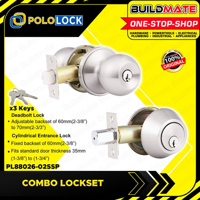 BUILDMATE Pololock Combo Lockset Double Deadbolt Lock +Cylindrical Entrance Lock Doorknob PL88026-02