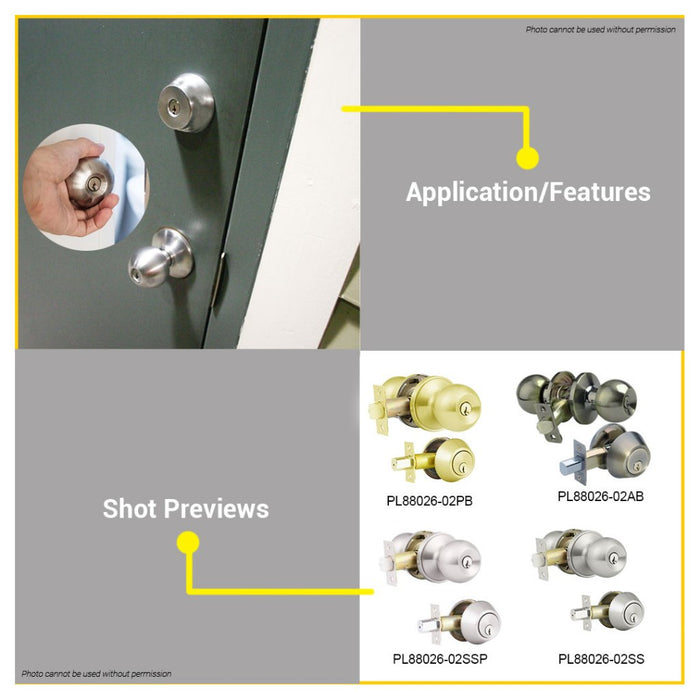 BUILDMATE Pololock Combo Lockset Double Deadbolt Lock +Cylindrical Entrance Lock Doorknob PL88026-02