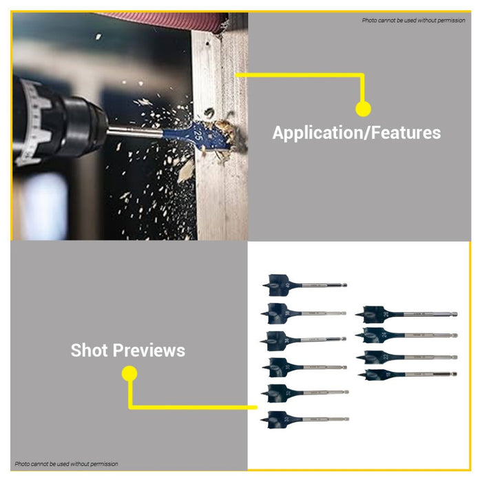 BUILDMATE Bosch 152MM Self Cut Speed Flat Spade Drill Bit 1/4" Hex Shank Drilling 24MM - 40MM - BAX