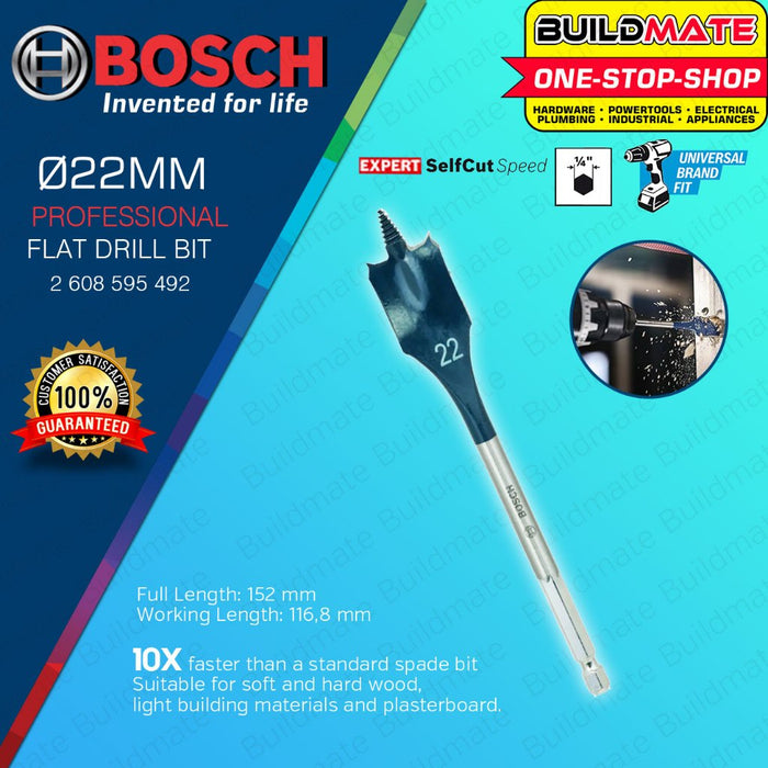 BUILDMATE Bosch 152MM Self Cut Speed Flat Spade Drill Bit 1/4" Hex Shank Drilling 24MM - 40MM - BAX