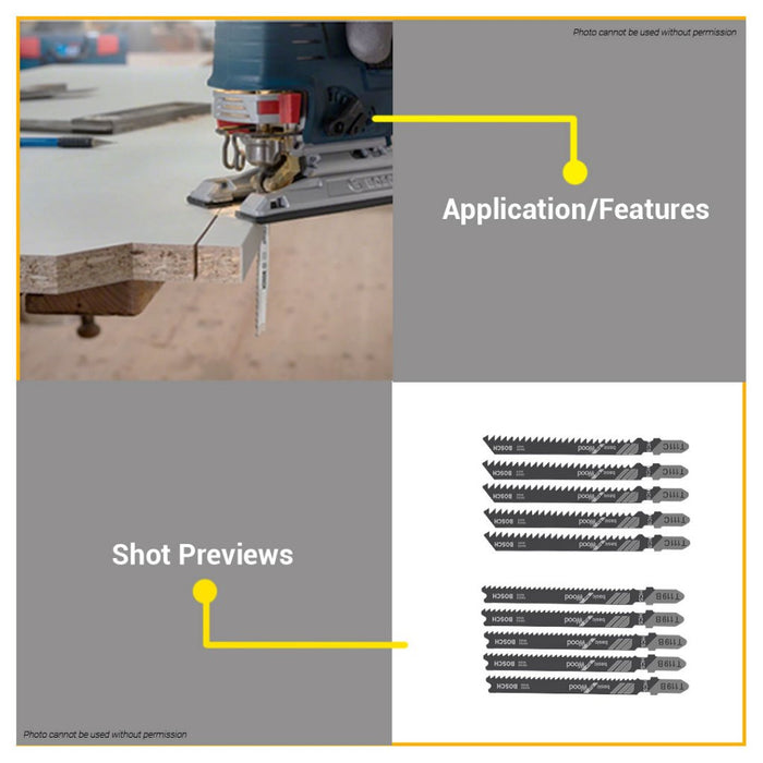 BUILDMATE Bosch 100MM 5PCS Jigsaw Blade Set HCS Straight Cut Saw Blades Basic for Wood Cutting - BAX