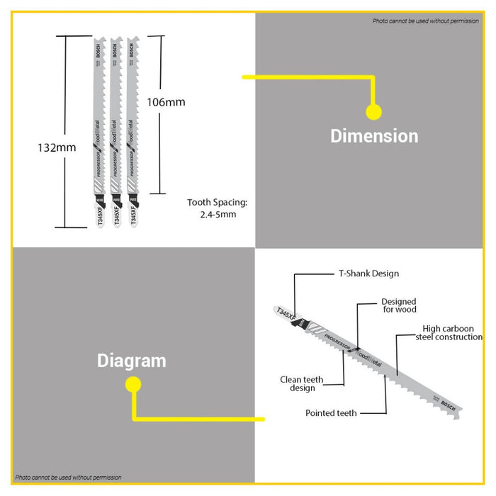 BUILDMATE Bosch 132MM 3PCS Jigsaw Blade Set BIM Saw Blade Progressor for Wood & Metal 2608634993 BAX