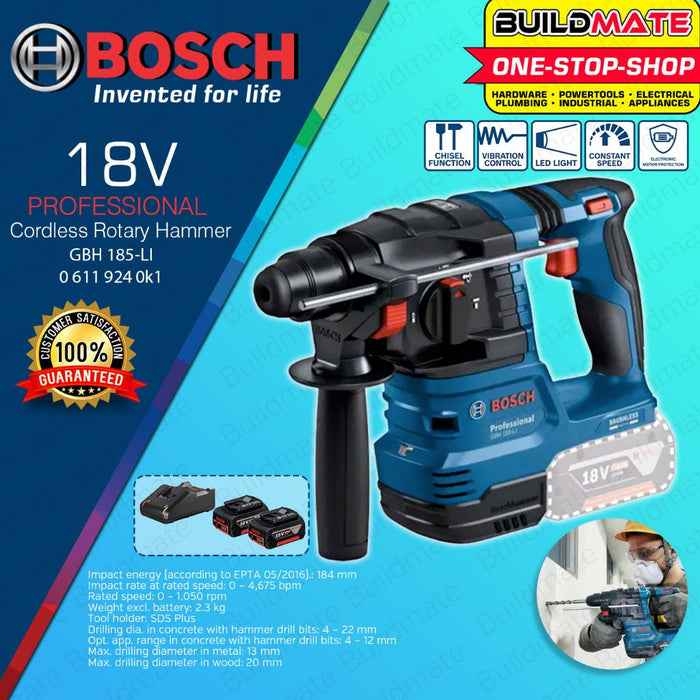 BUILDMATE Bosch 18V 2MM Cordless Rotary Hammer Chisel Drill BRUSHLESS SDS PLUS GBH 185-LI • BPT