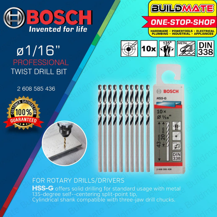 BUILDMATE Bosch 10PCS/SET HSS-G Twist Drill Bits 1/16" - 1/2" Inch Metal Drilling for Rotary - BAX