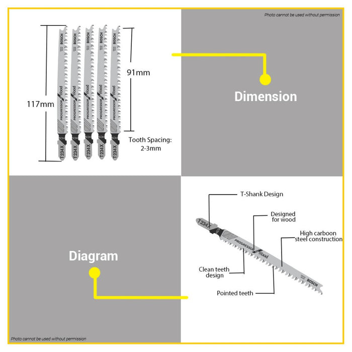 BUILDMATE Bosch 117MM 5PCS Jigsaw Blade Set HCS Saw Blades T234 X Progressor for Wood 2608633528 BAX