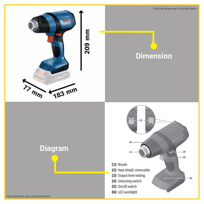 BUILDMATE Bosch 18V Cordless Heat Gun Sealer Dryer Hot Air BARE TOOL GHG 18V-50 06012A6580 - BLC