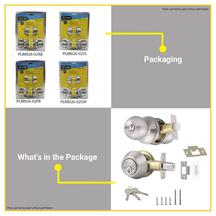 BUILDMATE Pololock Combo Lockset Double Deadbolt Lock +Cylindrical Entrance Lock Doorknob PL88026-02