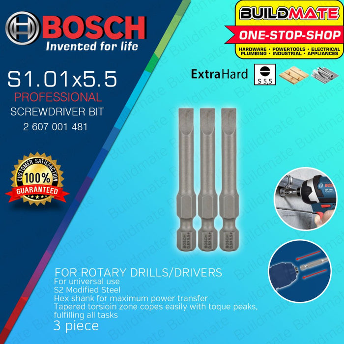 BUILDMATE Bosch 3PCS/SET 49mm Extra Hard Screwdriver Bit Slotted for Rotary Drills / Driver - BAX