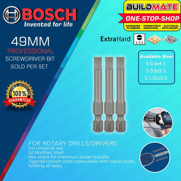 BUILDMATE Bosch 3PCS/SET 49mm Extra Hard Screwdriver Bit Slotted for Rotary Drills / Driver - BAX