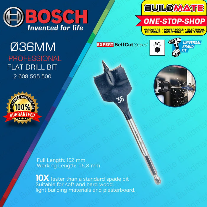 BUILDMATE Bosch 152MM Self Cut Speed Flat Spade Drill Bit 1/4" Hex Shank Drilling 24MM - 40MM - BAX