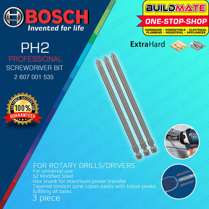 BUILDMATE Bosch 3PCS/SET 99mm Extra Hard Screwdriver Bit Phillip for Rotary Drills / Driver - BAX