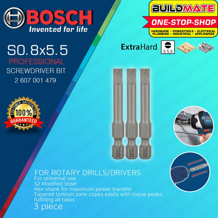 BUILDMATE Bosch 3PCS/SET 49mm Extra Hard Screwdriver Bit Slotted for Rotary Drills / Driver - BAX