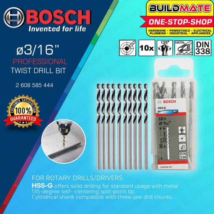 BUILDMATE Bosch 10PCS/SET HSS-G Twist Drill Bits 1/16" - 1/2" Inch Metal Drilling for Rotary - BAX