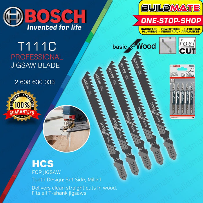 BUILDMATE Bosch 100MM 5PCS Jigsaw Blade Set HCS Straight Cut Saw Blades Basic for Wood Cutting - BAX