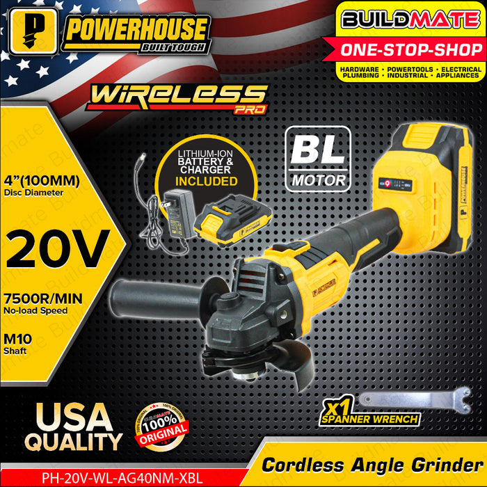 BUILDMATE Powerhouse 20V 4" Cordless Angle Grinder BRUSHLESS for Wood PH-20V-WL-AG40NM-XBL • PHPT