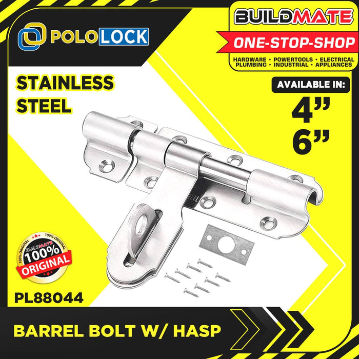 BUILDMATE Pololock Stainless Barrel Bolt with Hasp & Screw 1" | 2" Inch Anti-Theft Door Lock PL88044