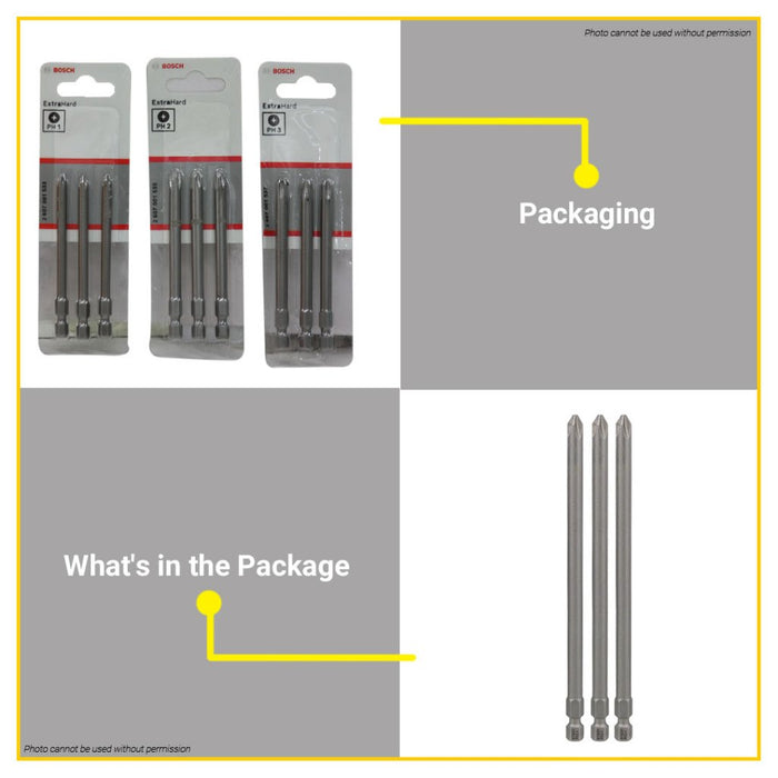 BUILDMATE Bosch 3PCS/SET 99mm Extra Hard Screwdriver Bit Phillip for Rotary Drills / Driver - BAX