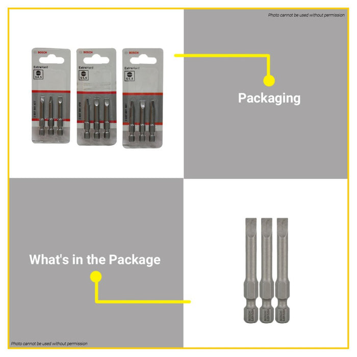 BUILDMATE Bosch 3PCS/SET 49mm Extra Hard Screwdriver Bit Slotted for Rotary Drills / Driver - BAX