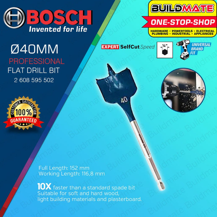 BUILDMATE Bosch 152MM Self Cut Speed Flat Spade Drill Bit 1/4" Hex Shank Drilling 24MM - 40MM - BAX