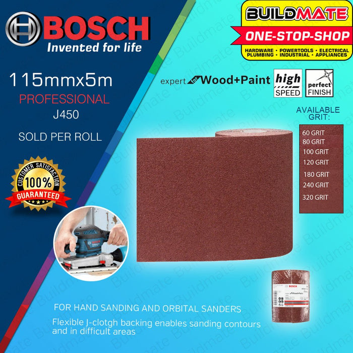 BUILDMATE Bosch 115mmx5m Hand Sanding Sheet Sandpaper Roll J450 Expert for Wood & Paint Sanders BAX