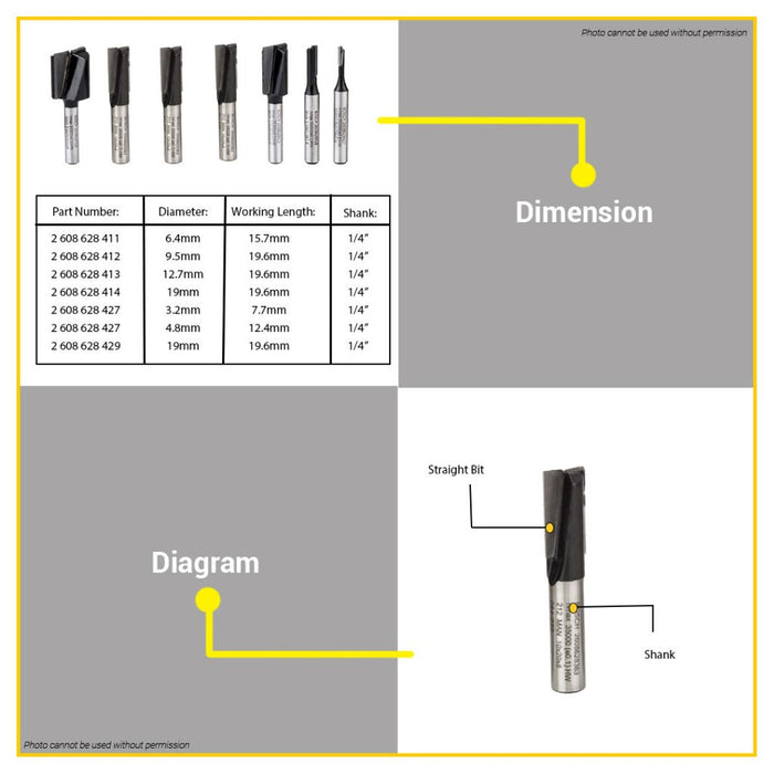 BOSCH Router Straight Bit 1/4" Inch Shank Standard for Wood Handheld Palm Routers •BUILDMATE• BAX