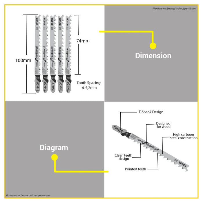 BUILDMATE Bosch 100MM 5PCS Jigsaw Blade Set HCS Saw Blades T144DF Speed for Hard Wood 2608634567 BAX