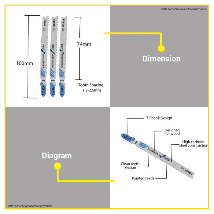 BUILDMATE Bosch 100MM 3PCS Jigsaw Blade Set HSS Straight Cut Progressor for Metal 2608638472 - BAX