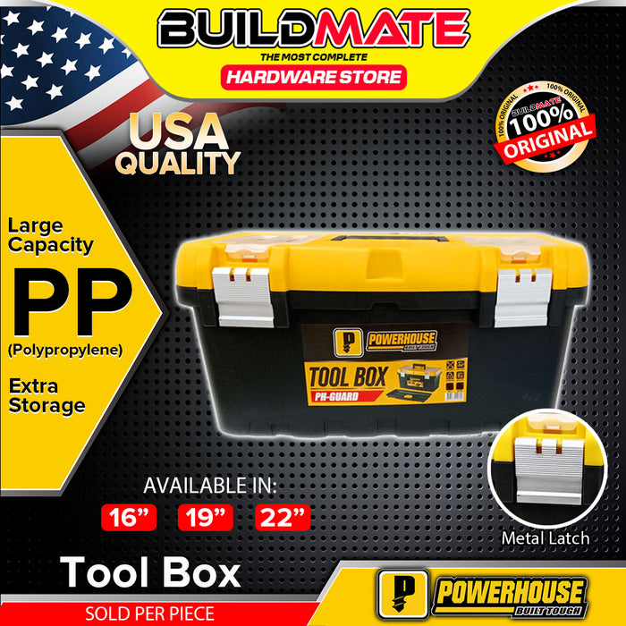 BUILDMATE Powerhouse Tool Box 16" / 19" / 22" With Extra Storage Metal Latch Tools Storage Stackable Plastic Tool Kit Organizer Box PH-GUARD - PHHT