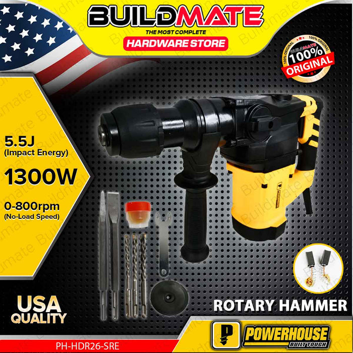 BUILDMATE Powerhouse Rotary Hammer SDS PLUS 1200W / 1300W / 1600W Electric Concrete Breaker Drill Chipping Gun with Case  - PHPT