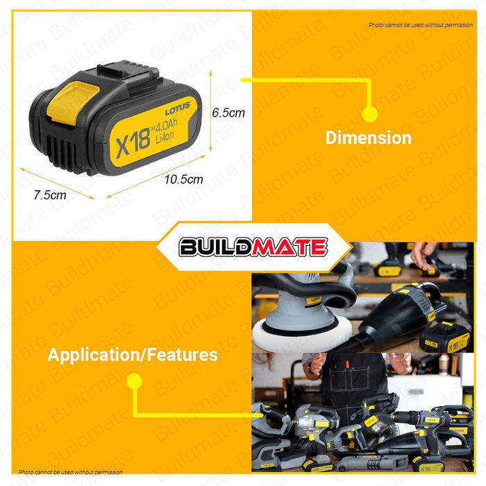 LOTUS Lithium Ion Battery Pack 18V Long Life 4.0AH One Battery System X-LINE LTBP18G-4 •BUILDMATE•