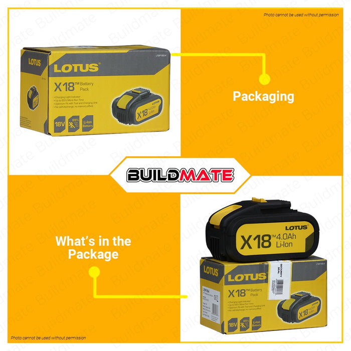 LOTUS Lithium Ion Battery Pack 18V Long Life 4.0AH One Battery System X-LINE LTBP18G-4 •BUILDMATE•