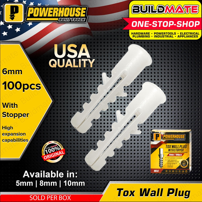 POWERHOUSE Tox Wall Plug with Stopper 100PCS #5 | #6 | #8 | #10 | #12 Drywall Anchors BUILDMATE PHHT